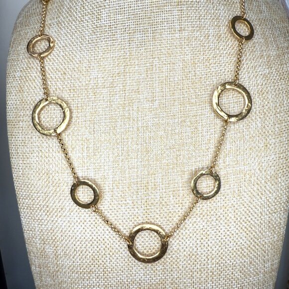 Janna Conner Gold Plated Toggle Necklace With Hammered Circle Links 20" Long - Picture 1 of 8